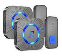 Sonnette sans Fil Exterieur, 300M Wireless de Porte Étanche Kit Carillon avec 2 Bouton Emetteur 2 Récepteurs Enfichables,55