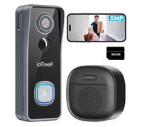 Sonnette sans fil ieGeek 5MP avec caméra, sonnette vidéo sans fil rechargeable, détection AI/radar/PIR, Wi-Fi 2,4 GHz, vision nocturne, audio bidirectionnel, avec gong, 32 Go