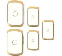 Sonnette sans Fil, Kit Carillon étanche à Piles, émetteur 3 Boutons Poussoirs + 2 Récepteurs Enfichables, Portée Ultra Longue De 300 M, 36 Sonneries, 4 Niveaux De Volume., Gold