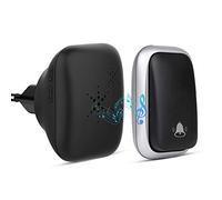 Sonnette sans Fil, PDGROW Sonnette Auto Alimentée sans Batterie Requise Carillon de Porte sans Fil, Bouton Poussoir étanche à 150m de Portée avec 38 Carillons, Volume à 4 Niveaux et LED - Noir