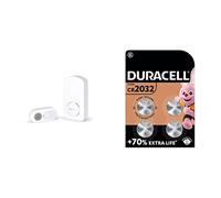 Sonnette sans Fil - Sonnette Porte - Sonnette Portail sans Fil extérieur & Duracell 2032 Pile Bouton Lithium 3V, Lot de 4, avec Technologie Baby Secure, pour Porte-clés