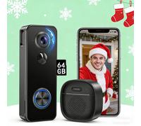 sonnette vidéo 1080P avec caméra sans fil version nuit,180° grand angle, IP65 étanche, 2,4GHz WLAN 64GB