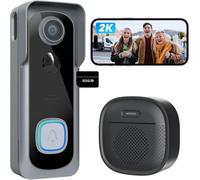 sonnette Vidéo 2K avec Caméra Sans Fil, IP66 Etanche, Intelligent AI Détection de Mouvement, Vision Nocturne 32GB