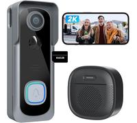 sonnette Vidéo 2K avec Caméra Sans Fil, IP66 Etanche, Intelligent AI Détection de Mouvement, Vision Nocturne, Pas d'abonnement 64GB