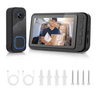 Sonnette vidéo 4,5" écran, 120° Grand Angle, 2 Voies Audio, 720P HD | Sans Wi-Fi ni app, système autonome 2,4 GHz (100 m), batterie 1000mAh, 720P, vidéo jusqu'à 128Go