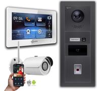 Sonnette vidéo Goliath 2 fils : 7 pouces 1 moniteur, RFID, empreinte digitale, anthracite, caméra Wifi : Boîte de montage en saillie : 7 pouces en blanc Sélection du moniteur : 7 pouces en blanc Boîte