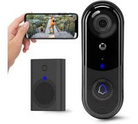 Sonnette vidéo HD sans fil avec carillon, détection humaine intelligente, alerte en temps réel, vision nocturne FHD, audio bidirectionnel, étanchéité IP65, WiFi 2,4 GHz, stockage de carte SD et