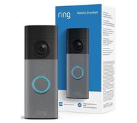 Sonnette vidéo Ring avec batterie (dernière génération), disponible en noir et en gris, pour une utilisation à la maison ou au bureau. Résolution : 1920 x 1920 pixels. Angle de vue : 140°