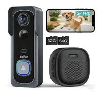 Sonnette vidéo Wi-Fi BOIFUN avec caméra, vision nocturne, détection de mouvement PIR, audio bidirectionnel, 32 et 64 Go