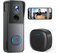 Sonnette vidéo WiFi sans fil avec cloche, sonnette intelligente HD 1080p avec caméra, alimentation par piles, capteur PIR, détection de mouvement, vision nocturne, audio bidirectionnel, carte SD et st
