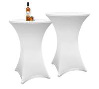 Sonnewelt Lot de 2 housses extensibles pour table mange-debout - Nappe élastique - Diamètre 60-65 cm - Pour tables de bistrot - Housse de table de mariage - Nappe blanche