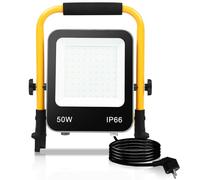 Sonnewelt Projecteur de Construction LED 2 x 50W 5100LM Lampe de Travail Portable IP66 Projecteur de Lampe de Travail étanche 6000K Blanc Froid Support Pliable pour Chantier, Garage
