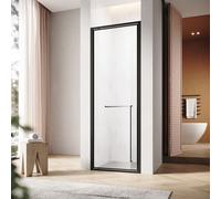SONNI 70x195 cm noir mat Charnières invisibles Porte de douche, 6mm verre de sécurité, porte de douche avec un mot
