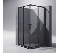 SONNI 76x80x195cm Noir Cabine de douche accès d'angle porte coulissante Double porte de douche accès d'angle verre ESG Cabine de douche