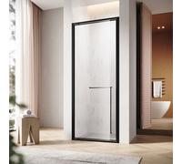 SONNI 80x195 cm noir mat Charnières invisibles Porte de douche, 6mm verre de sécurité, porte de douche avec un mot