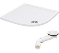 SONNI 80x80cm, Receveur de douche arrondi avec garniture d'écoulement, SMC couvercle d'écoulement au sol en acier inoxydable, écoulement rapide, antidérapant