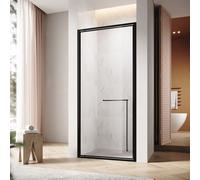 SONNI 90x195 cm noir mat Charnières invisibles Porte de douche, 6mm verre de sécurité, porte de douche avec un mot