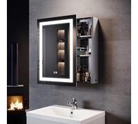 SONNI Armoire de salle de bain avec miroir, éclairage, 50 x 70 cm, porte coulissante, anti-buée, avec prise de rasage, 3 modes de commutation, armoire de salle de bain