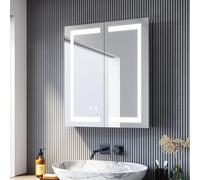 SONNI Armoire de Salle de Bain Avec Miroir, Éclairage LED 60 cm, Anti-Buée, Prise de Courant, 2 Portes, Interrupteur Tactile, Blanc Froid/Neutre/Chaud