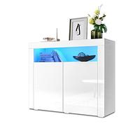 SONNI Commode blanche brillante avec éclairage LED Buffet blanc avec 2 portes de 108 cm de large