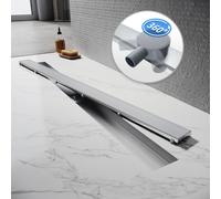 SONNI Ecoulement de sol plat Caniveaux de douche 360° Siphon réglable en acier inoxydable 80cm 2 en 1 Design avec stop-odeur et tamis à cheveux Ecoulement de bord