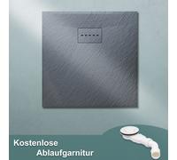 SONNI Gris Receveur de douche pour salle de bains 80x80 cm SMC aspect pierre Receveur de douche carré extra plat y compris garniture d'écoulement