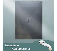 SONNI Gris Receveur de douche pour salle de bains 90x140 cm SMC aspect pierre Receveur de douche carré extra plat y compris garniture d'écoulement