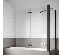 SONNI Largeur 120cm Panneau de baignoire Panneau de baignoire pliable en 2 parties, noir, NANO Verre de sécurité trempé avec nano-revêtement, pour salle de bains