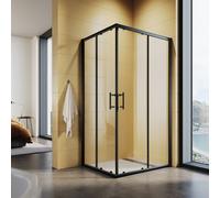 SONNI Noir Cabine de douche accès d'angle double porte coulissante 100x80x195cm accès d'angle verre ESG Porte de douche Cabine de douche
