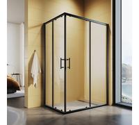 SONNI Noir Cabine de douche accès d'angle double porte coulissante 120x76x195cm accès d'angle verre ESG Porte de douche Cabine de douche