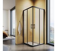 SONNI Noir Cabine de douche accès d'angle double porte coulissante 76x76x195cm accès d'angle verre ESG Porte de douche Cabine de douche