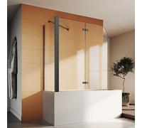 SONNI Panneau de baignoire avec parties latérales, 120x140x70cm Pare-douche noir, verre NANO 6mm pliable