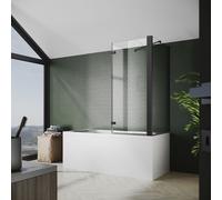 SONNI Panneau pour baignoire 120x140cm 2 pièces Paroi de douche pliante Paroi de douche pliante avec paroi latérale NANO 6mm verre noir