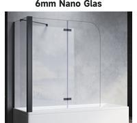 SONNI Panneau pour baignoire pliable noir 120x140cm NANO verre ESG 6mm Pare-douche pour baignoire avec paroi latérale 70x140 cm