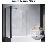 SONNI Panneau pour baignoire pliable noir 80x140cm NANO verre ESG 6mm Pare-douche pour baignoire avec paroi latérale 70x140 cm
