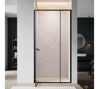 SONNI Porte de douche invisible à charnières, 100x195 cm, verre de sécurité de 6 mm, noir mat, porte de douche avec un seul mot