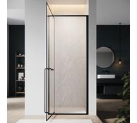SONNI Porte de douche invisible à charnières, 80x195 cm, verre de sécurité de 6 mm, noir mat, porte de douche avec un seul mot