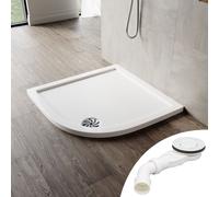 SONNI Receveur de douche arrondi, 80x80cm avec écoulement, couvercle de siphon de sol SMC antidérapant en acier inoxydable pour un écoulement rapide
