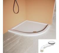SONNI Receveur de douche arrondi, avec garniture d'écoulement, 80x80cm, SMC Siphon de sol en acier inoxydable Couvercle, antidérapant, écoulement rapide