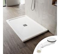 SONNI Receveur de douche carré SMC avec garniture d'écoulement, 100x80 cm, antidérapant pour une évacuation rapide