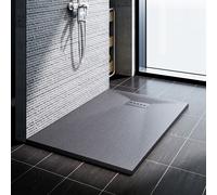 SONNI Receveur de douche pour salle de bains 90x120 cm SMC Receveur de douche carré extra-plat Gris aspect pierre y compris garniture d'écoulement