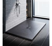 SONNI Receveur de douche pour salle de bains 90x140 cm SMC Receveur de douche carré extra-plat Gris aspect pierre y compris garniture d'écoulement