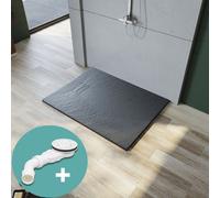 SONNI SMC Receveurs de douche pour salle de bain 90x120cm Super Plat Receveur de douche rectangulaire Gris Aspect pierre y compris garniture d'écoulement
