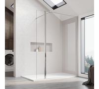 SONNI Walk-In Douches 100cm avec 8mm Nano revêtement Walk in Paroi de douche Cabine de douche en verre trempé avec zone de réglage, hauteur 200cm avec paroi latérale pivotante de 30cm