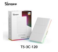 SONOFF T5-3C-120 Interrupteur Mural Smart Touch Wifi Télécommande eWeLink Tactile Multisensoriel Smart LED RGB Boîtier Remplaçable Compatible avec Alexa, Google Home