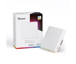 SONOFF T5-2Gang WiFi interrupteur Sans Fil Tactile, 2 way Interrupteur Mural Intelligent, Tactile Complet, Lumière LED, Sonnette Smart Wall Switch Compatible avec Alexa, Google Home, 10A/2400W