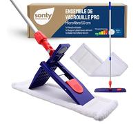 SONTY Balai serpillière Professionnel 50 cm - Balai Plat avec Support magnétique, Frange Microfibre 50 cm & Manche télescopique alu - pour Professionnels, Restauration & sols durs