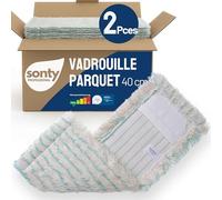 Sonty Serpillière Professionnelle Coton 40 cm - Lot de 2 Housses pour parquet huilé | Balai Lave-Sol 40 cm pour sols en Bois | Compatible Support Pliant | Lavable 60-95 °C