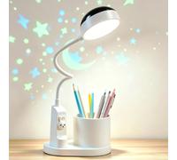SONVIEE Lampe de Bureau pour Enfants, Lampe de Bureau LED Astronaute avec Porte-Stylo Bras de Cygne Lampe de Table pour Enfants Lampe d'Étude pour Enfants Lampe de Lecture avec Projection Porte-Crayon