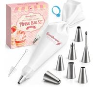Soodyoow 11 Pièces Poche à Douille, 7 Douilles en Inox avec Poche Pâtissière Réutilisable 34 cm, Kit Pâtisserie Lavable et Compatible Lave-vaisselle pour Décoration Gâteaux et Biscuits